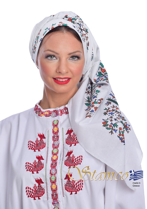 Traditional Scarf - White with Traditional Print