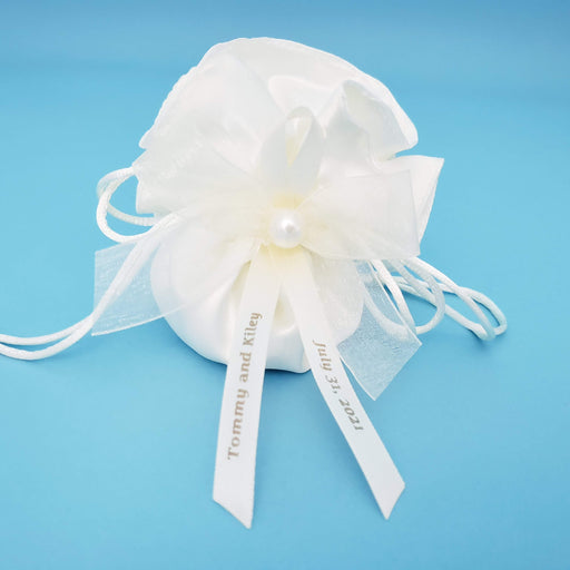 Classic Satin Pouch Bag with Organza Bow and Pearl