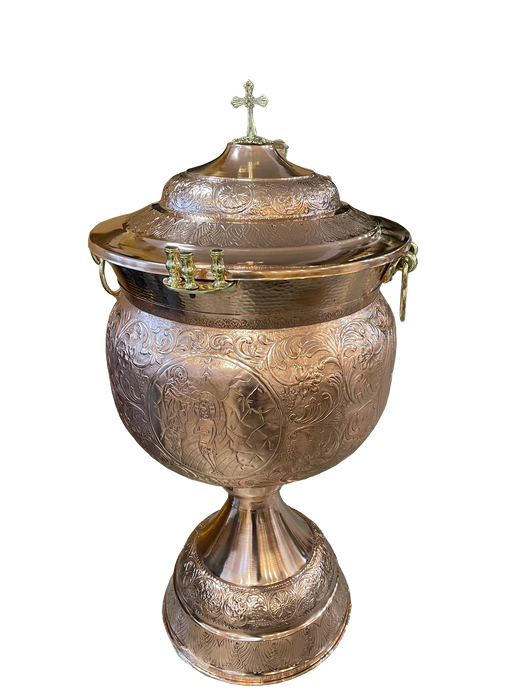 Copper Traditional Orthodox Baptismal Font with Lid - Size 3