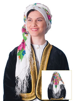 Traditional White Print Scarf with Fringe -  Large