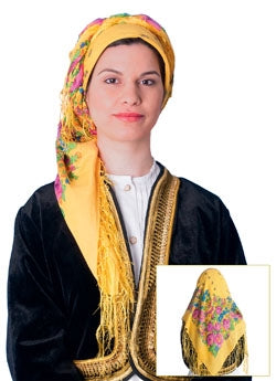 Traditional Yellow Print Scarf with Fringe -  Large