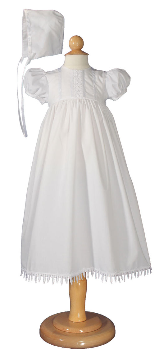 Girls 24″ Poly Cotton Teardrop Lace Christening Baptism Gown with Bonnet