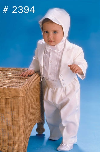 Poly Gabardine Authentic White Tuxedo with Tails; 0-3 months & 6-9 months