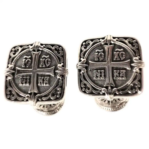 Silver Cross Cufflinks – Handcrafted 925 Sterling Silver with Embossed Carving