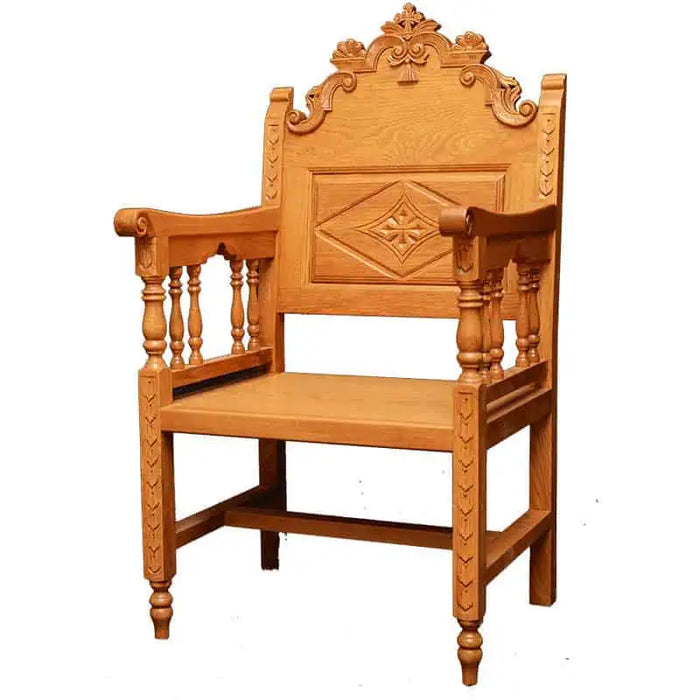 Orthodox Bishop’s Chair – Hand-Carved Oak with Ornate Back Design