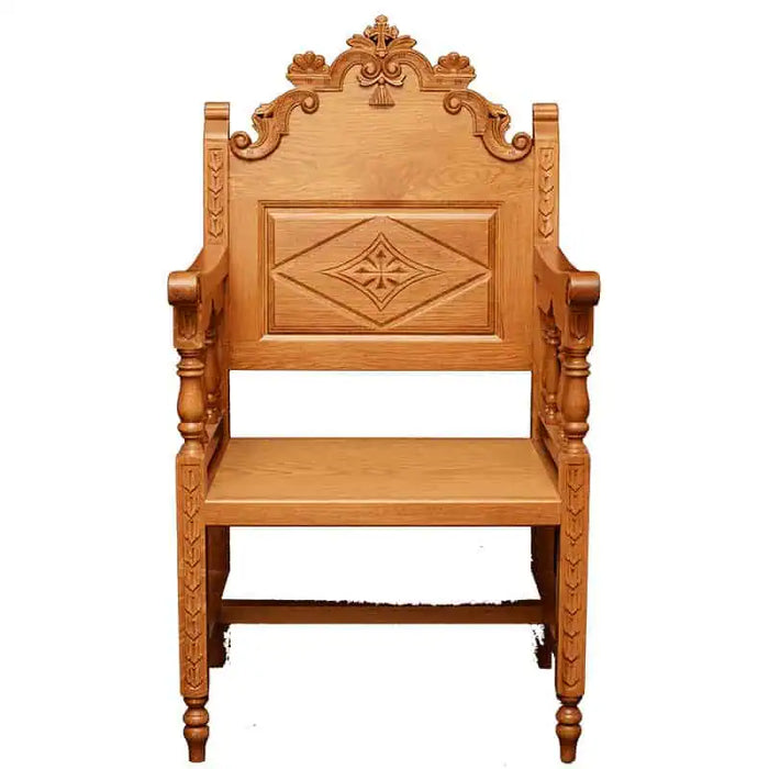 Orthodox Bishop’s Chair – Hand-Carved Oak with Ornate Back Design
