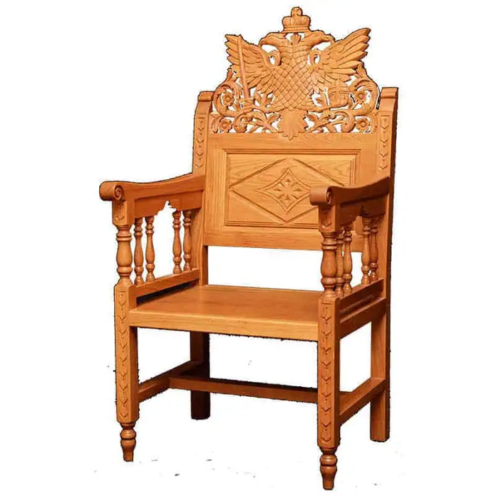 Orthodox Bishop’s Chair – Hand-Carved Oak with Double-Headed Eagle Design