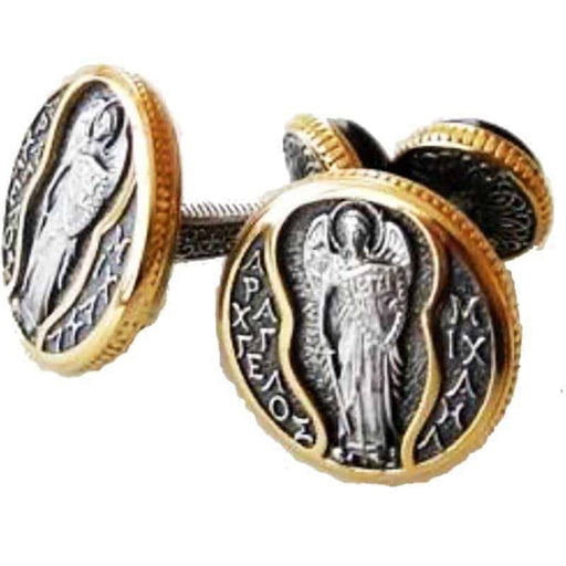 Silver Cufflinks – Embossed Carving of Archangel Michael with Gilded Accents