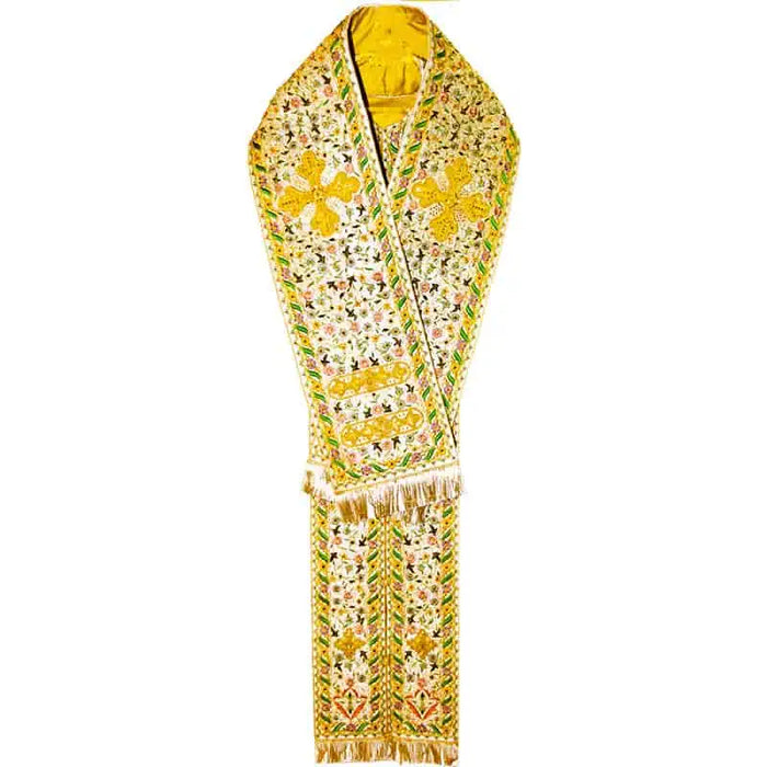 Priest Stole - Omophorion with Epitrachelion – White with Rich Floral Embroidery