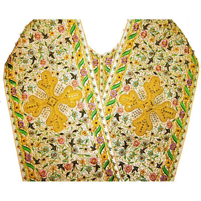 Priest Stole - Omophorion with Epitrachelion – White with Rich Floral Embroidery