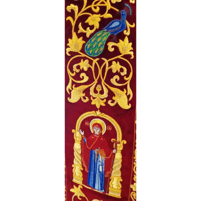 Priest Stole - Omophorion with Epitrachelion – Burgundy with Iconographic Embroidery