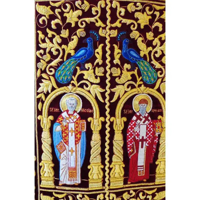 Priest Stole - Omophorion with Epitrachelion – Burgundy with Iconographic Embroidery
