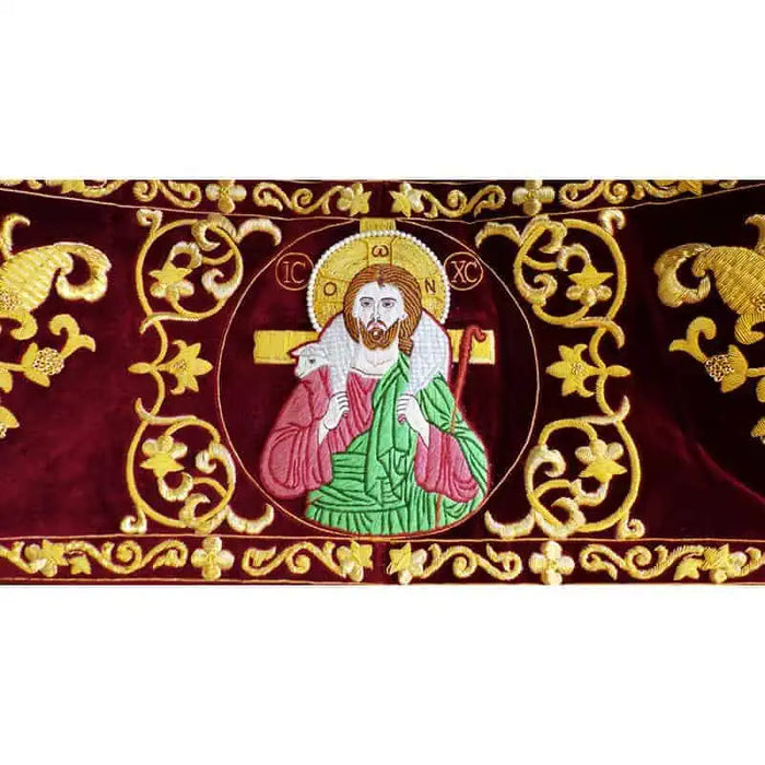 Priest Stole - Omophorion with Epitrachelion – Burgundy with Iconographic Embroidery