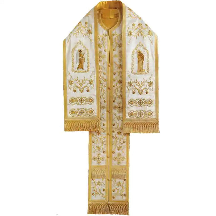 Priest Stole - Omophorion with Epitrachelion – White with Gold Embroidery and Saints