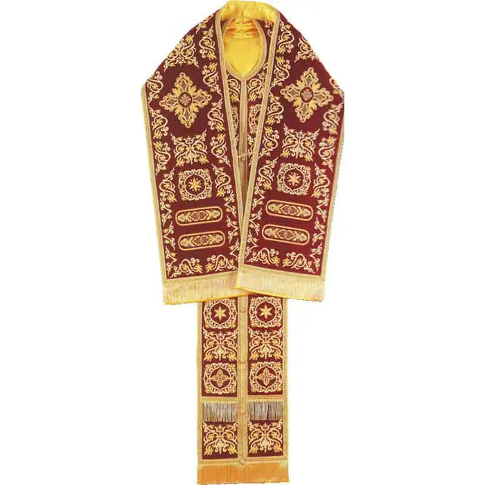 Priest Stole - Omophorion with Epitrachelion – Burgundy with Gold Embroidery
