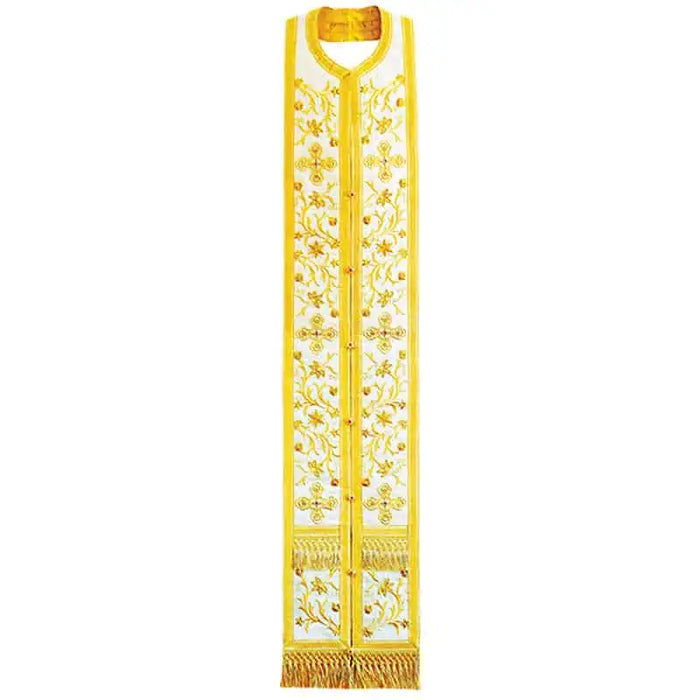 Priest Stole - Epitrachelion – White with Gold Floral and Cross Embroidery