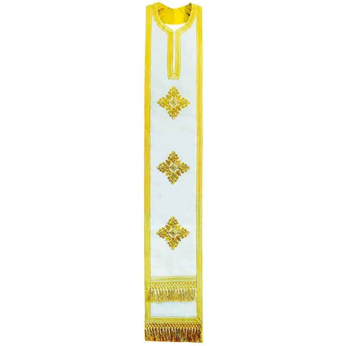 Priest Stole - Epitrachelion – White with Gold Cross Embroidery