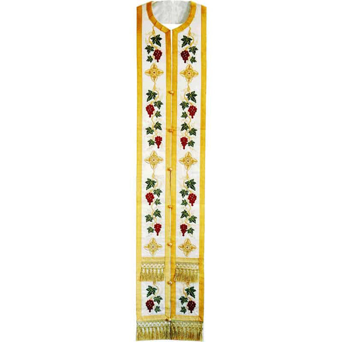Priest Stole - Epitrachelion – White with Grapevine Embroidery