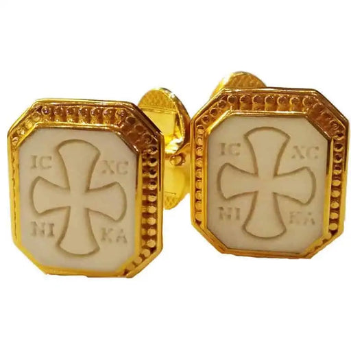 Silver Cufflinks with Embossed Resin Carving and Local Gilding – IC XC NIKA Cross Design