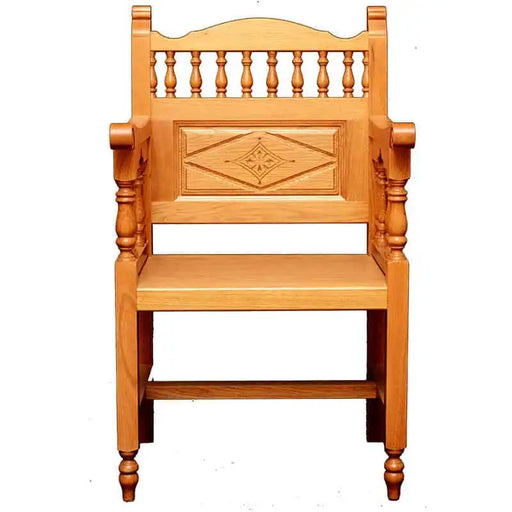 Orthodox Church Chair – Hand-Carved Oak with Spindle Back Design