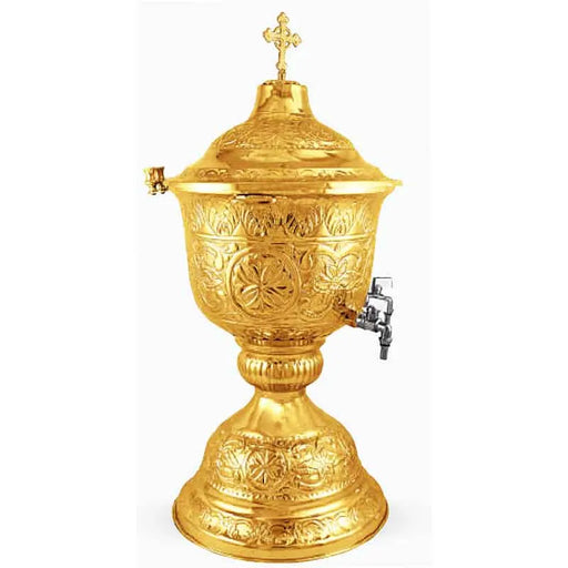 Holy Water Font with Carved Decoration - Gold Plated - Single Faucet