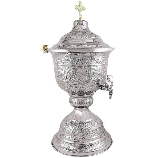 Holy Water Font with Carved Decoration - Chrome - Single Faucet