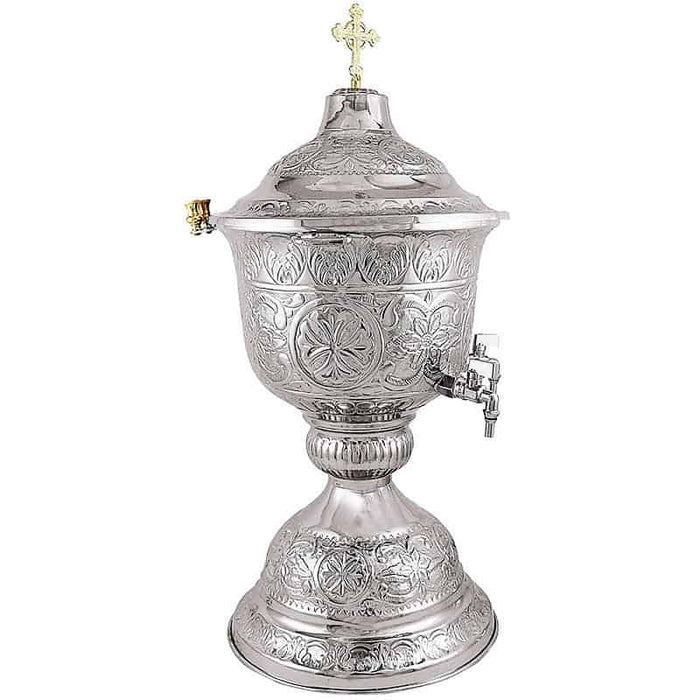 Holy Water Font with Carved Decoration - Chrome - Single Faucet