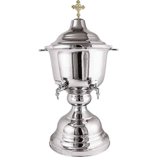 Holy Water Font with Carved Decoration - Sleek Plain - Single Faucet - Silver