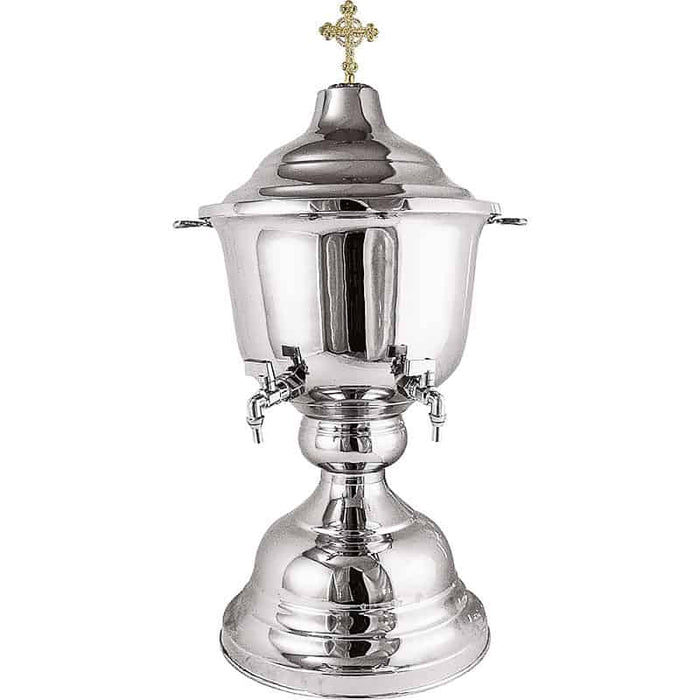 Holy Water Font with Carved Decoration - Sleek Plain - Single Faucet - Silver