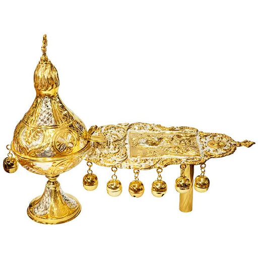 Bicolor Carved Orthodox Censer – Handcrafted Liturgical Incense Burner - Small