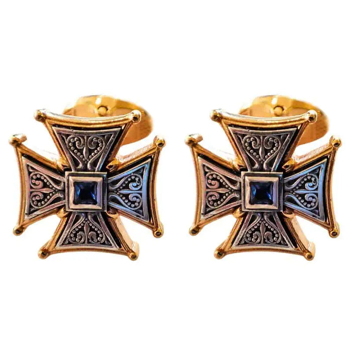 Maniketokuba Byzantine Cross Cufflinks – 925 Silver with Gilded Detail and Relief Carving