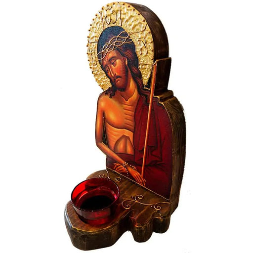 Handcrafted Wooden Iconostasis of Christ the Bridegroom with Candle Holder