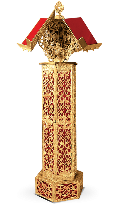 Orthodox Holy Book Stand - Double Holy Book Stand with Red Velvet & Byzantine Design