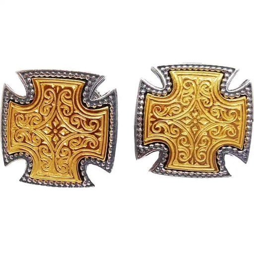 Silver Cufflinks with Ornate Cross Design and Gold Gilding