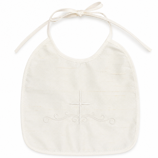 100% Raw Silk Bib with Embroidered Cross