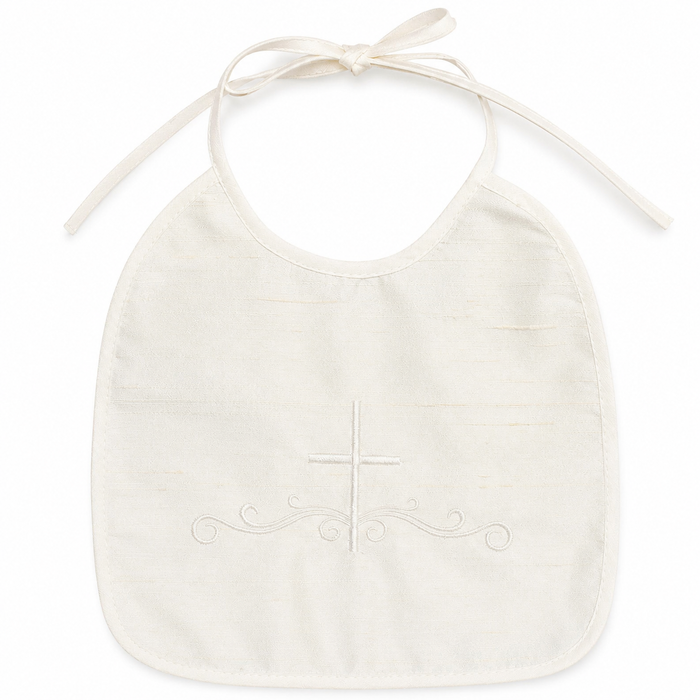 100% Raw Silk Bib with Embroidered Cross