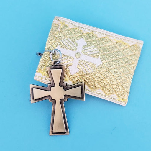 Large Gold White Fabric Filakto with Orthodox Cross