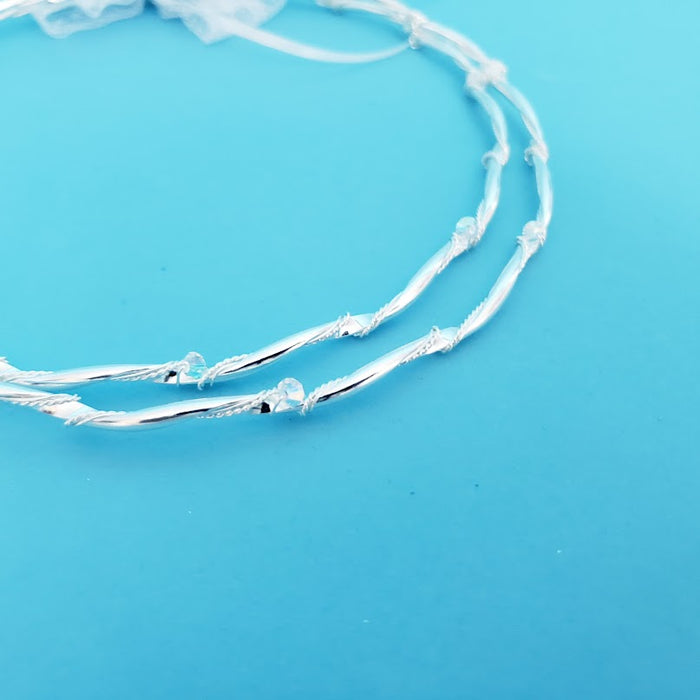 Crown Pair: Swarovski & Silver Double Twisted Orthodox Wedding Crowns
