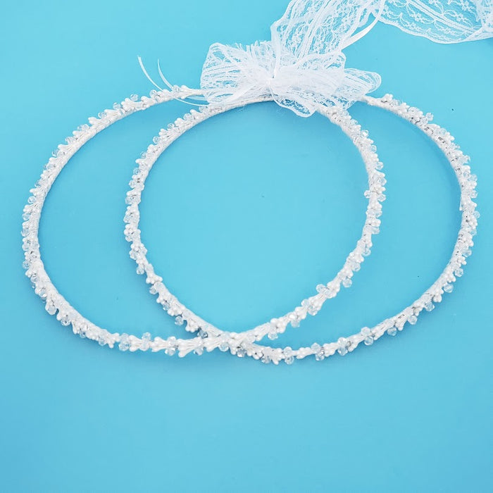 Crown Pair: Porcelain Buds and Swarovski Crystals Wedding Crowns