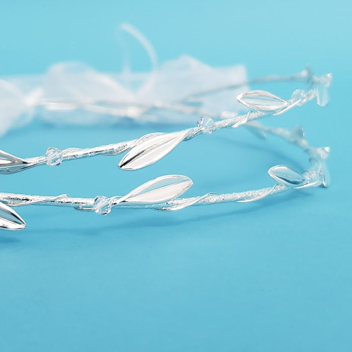 Crown Pair: Silver Olive Leaves Orthodox Wedding Crowns