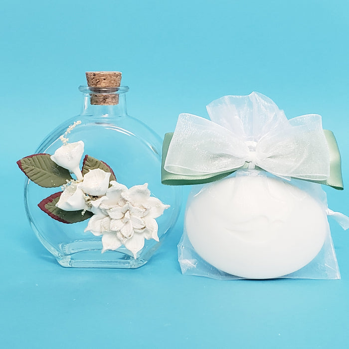 Christening Anointing Oil Bottle & Soap set - With Clay Flower