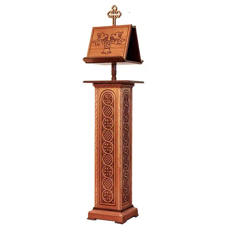 Hand-Carved Orthodox Chanter Stand – Wood with Cross Top — Blessed
