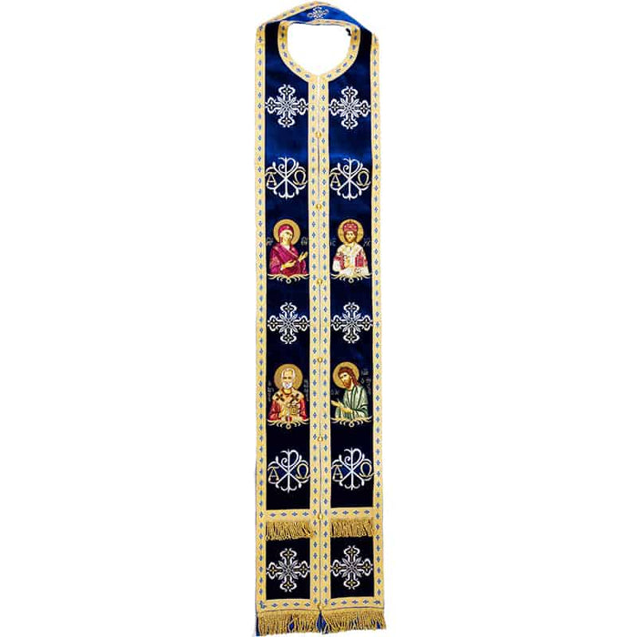 Priestly Stole - Epitrachelion – Embroidered with Holy Figures - Blue
