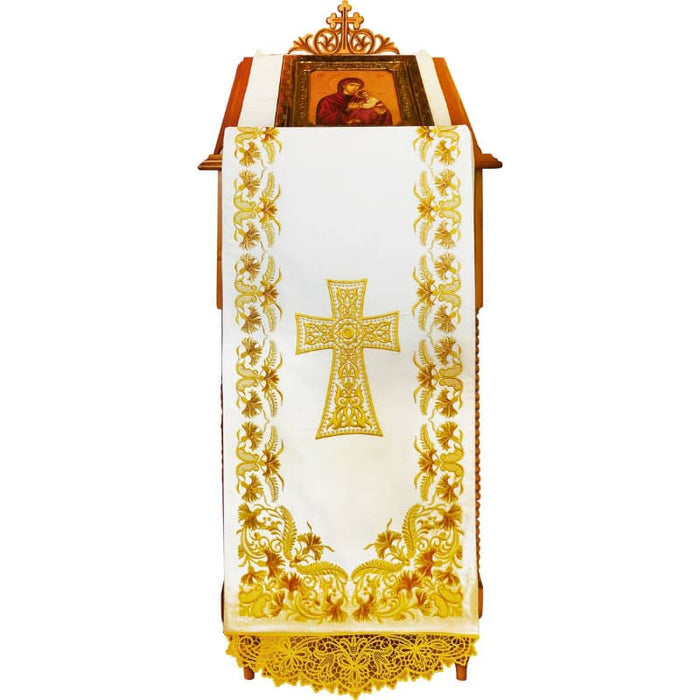 Shrine Cover - Embroidered Shrine Cover with Cross & Floral Border - White or Red