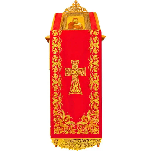 Shrine Cover - Embroidered Shrine Cover with Cross & Floral Border - White or Red