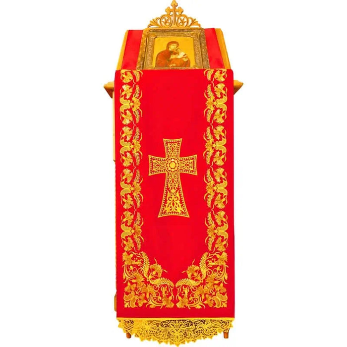 Shrine Cover - Embroidered Shrine Cover with Cross & Floral Border - White or Red