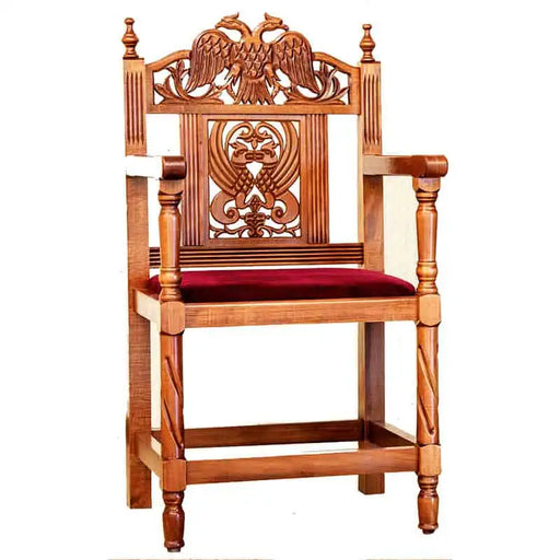 Orthodox Church Armchair – Hand-Carved Wood with Red Velvet Seat