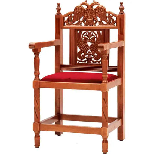 Orthodox Church Armchair – Hand-Carved Wood with Red Velvet Seat