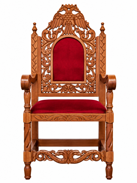 Orthodox Bishop’s Chair with Byzantine Eagle and Carved Edged Bottom Bar - Hand-Carved Wood