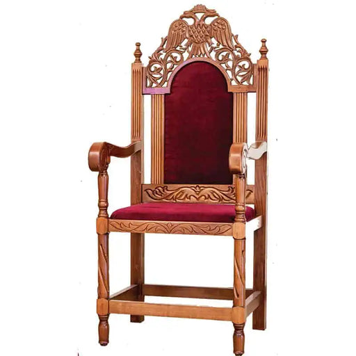 Orthodox Bishop’s Chair – Byzantine Hand-Carved Wood with Velvet Upholstery